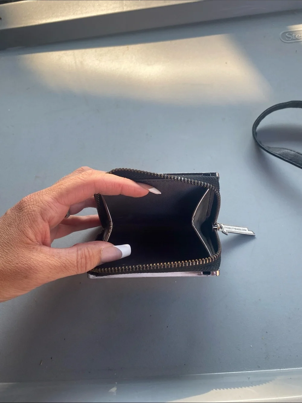 Iridescent Holographic Accent Compact Wallet - Black